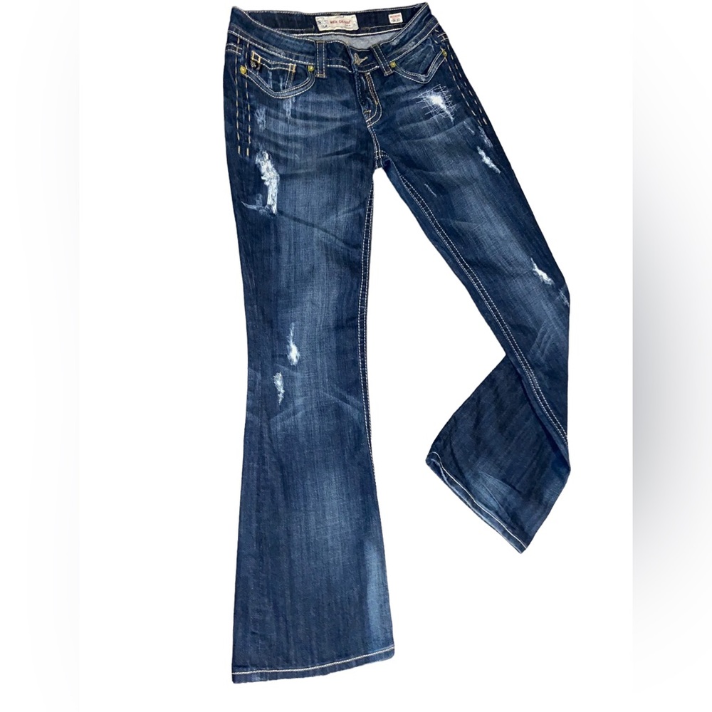 MEK Denim Modena Bootcut Distressed Low Cut 28/32 Jeans w Flap Working P…